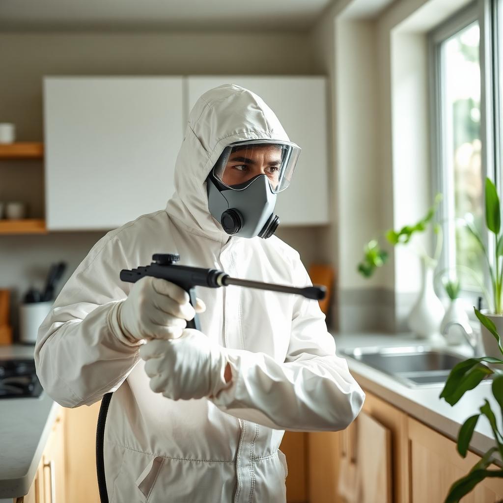 Técnico da Xtermina Dedetizadora aplicando produto em residência
